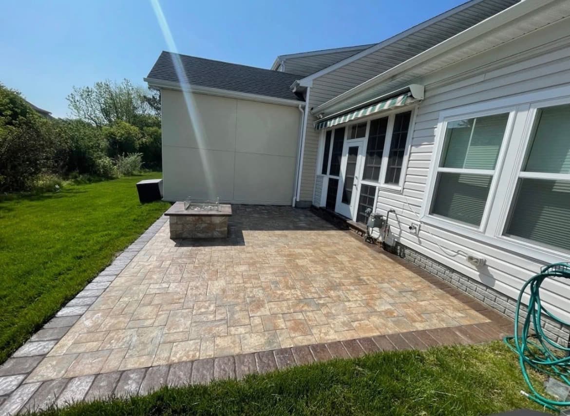 Paver patio with a built-in fire pit