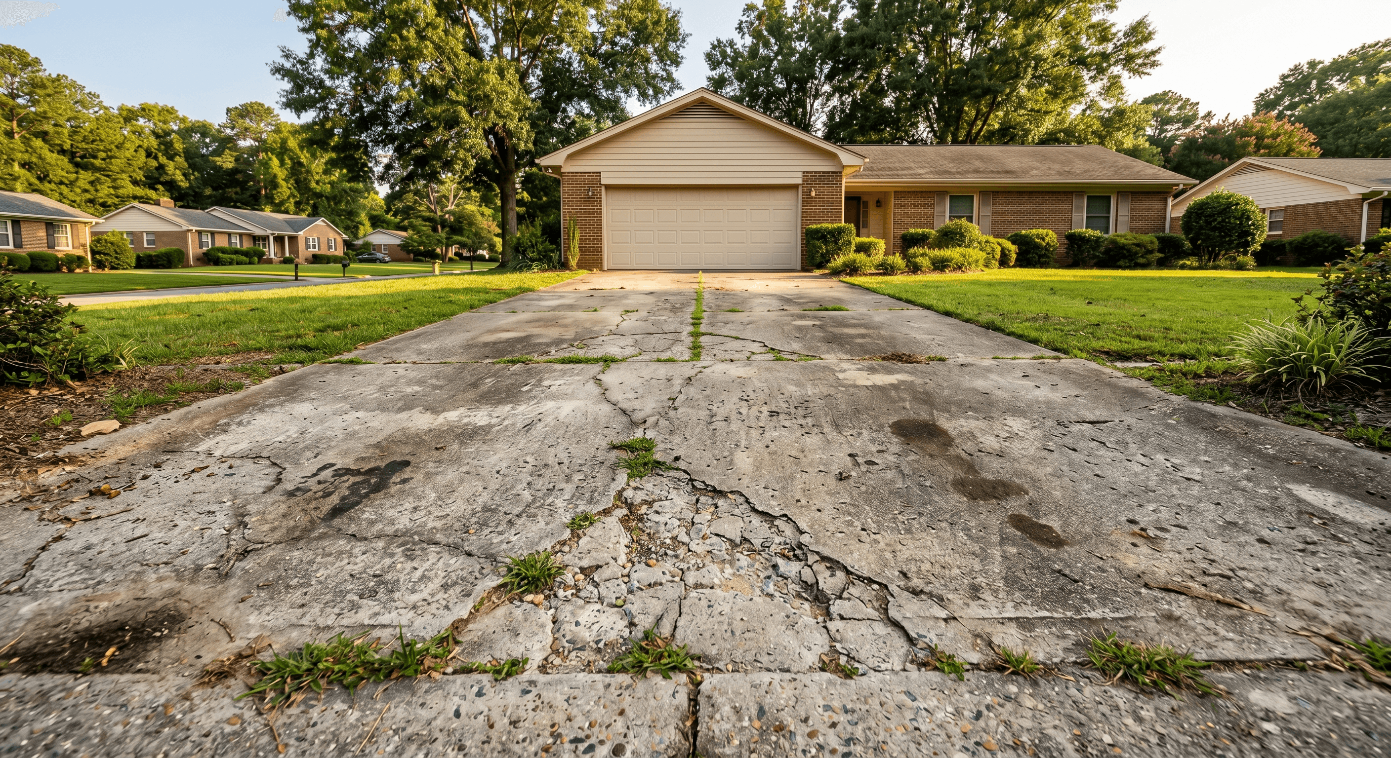 Raleigh Cracked Driveway Repair before