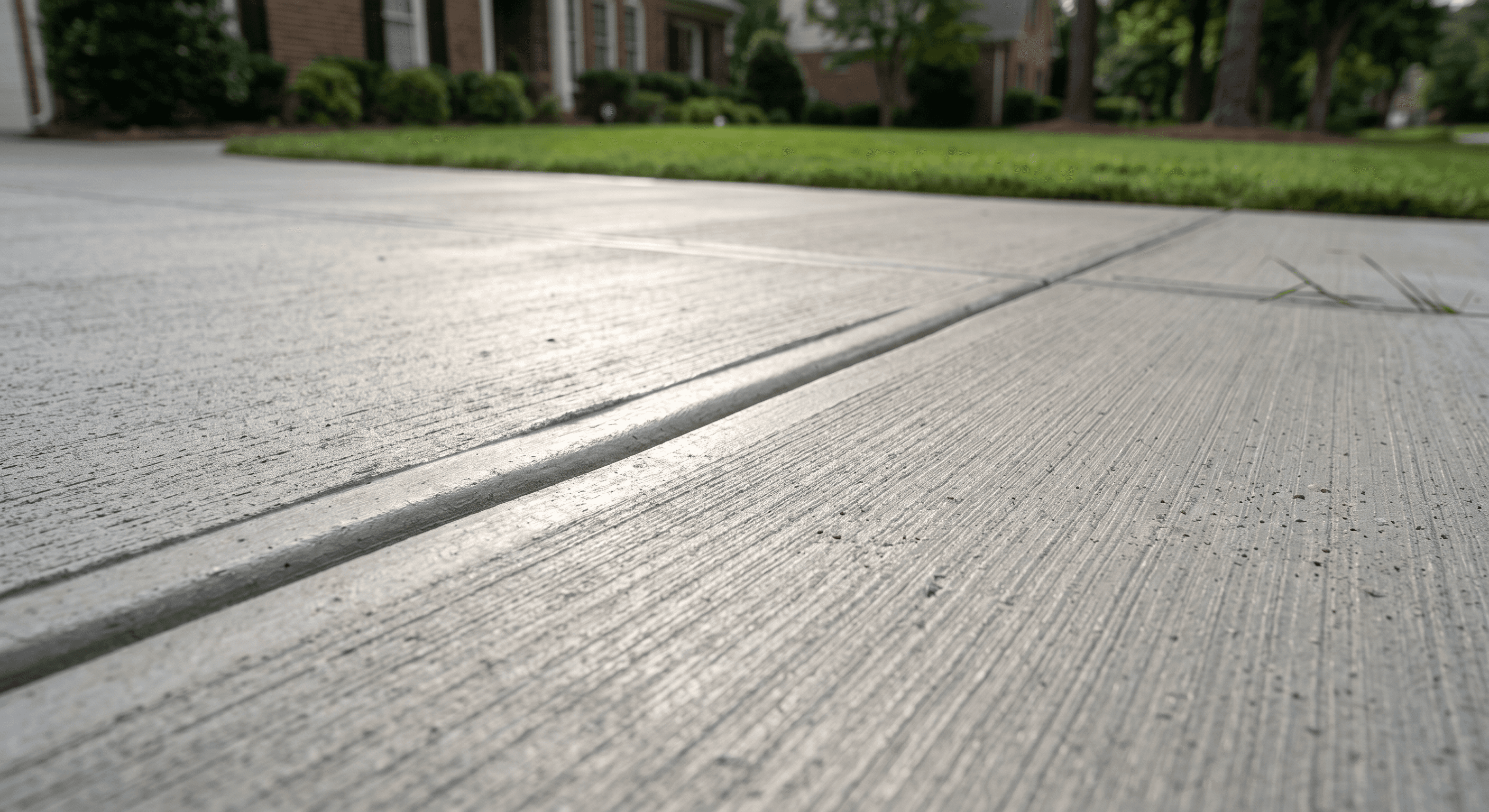 Broom-finished concrete driveway close-up