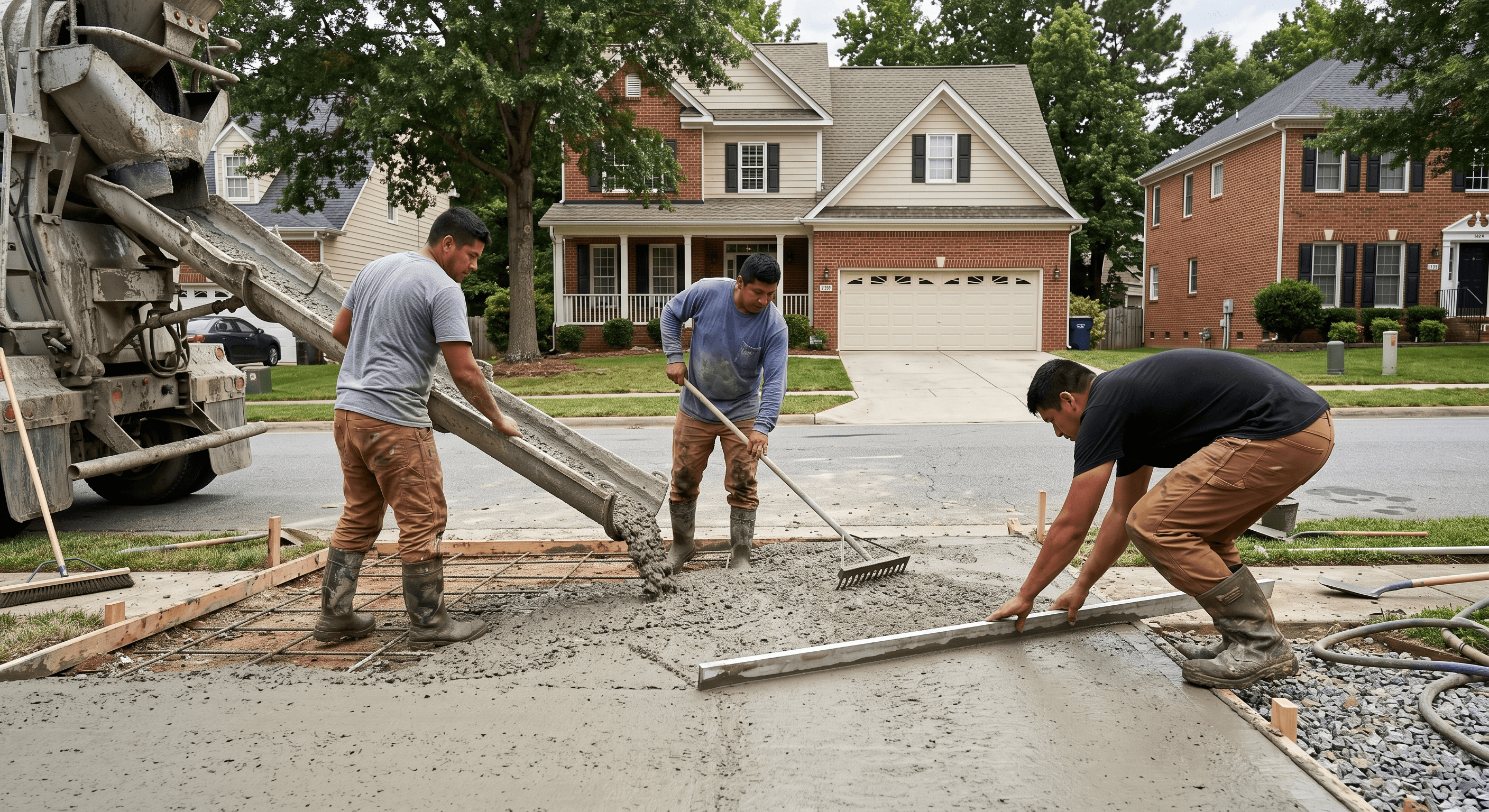 Our crew pouring a new concrete driveway